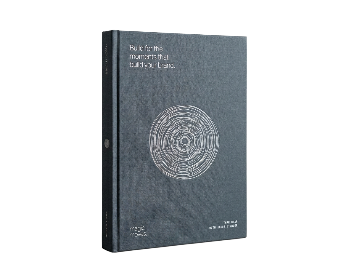 Magic Moves clothbound book in deep blue-gray with an embossed white ripple